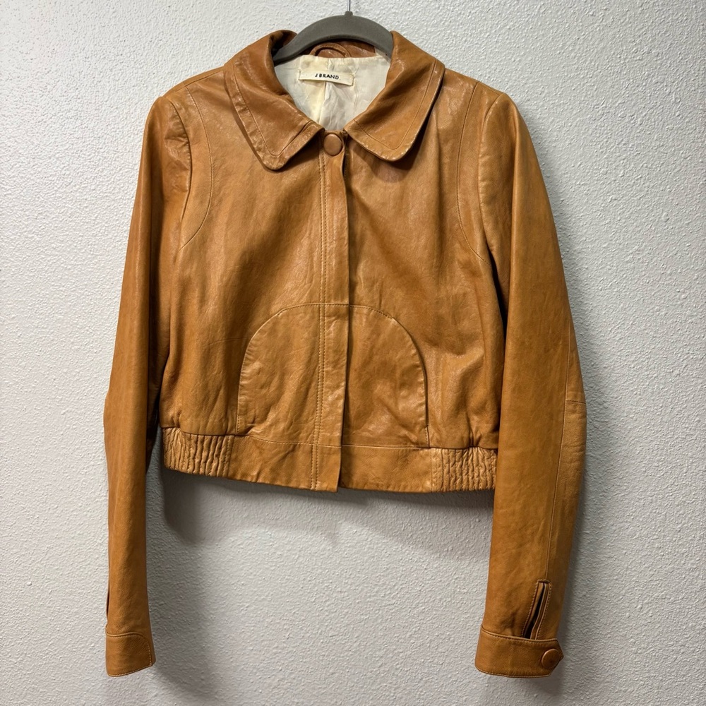 J Brand Caramel Leather Jacket Size M